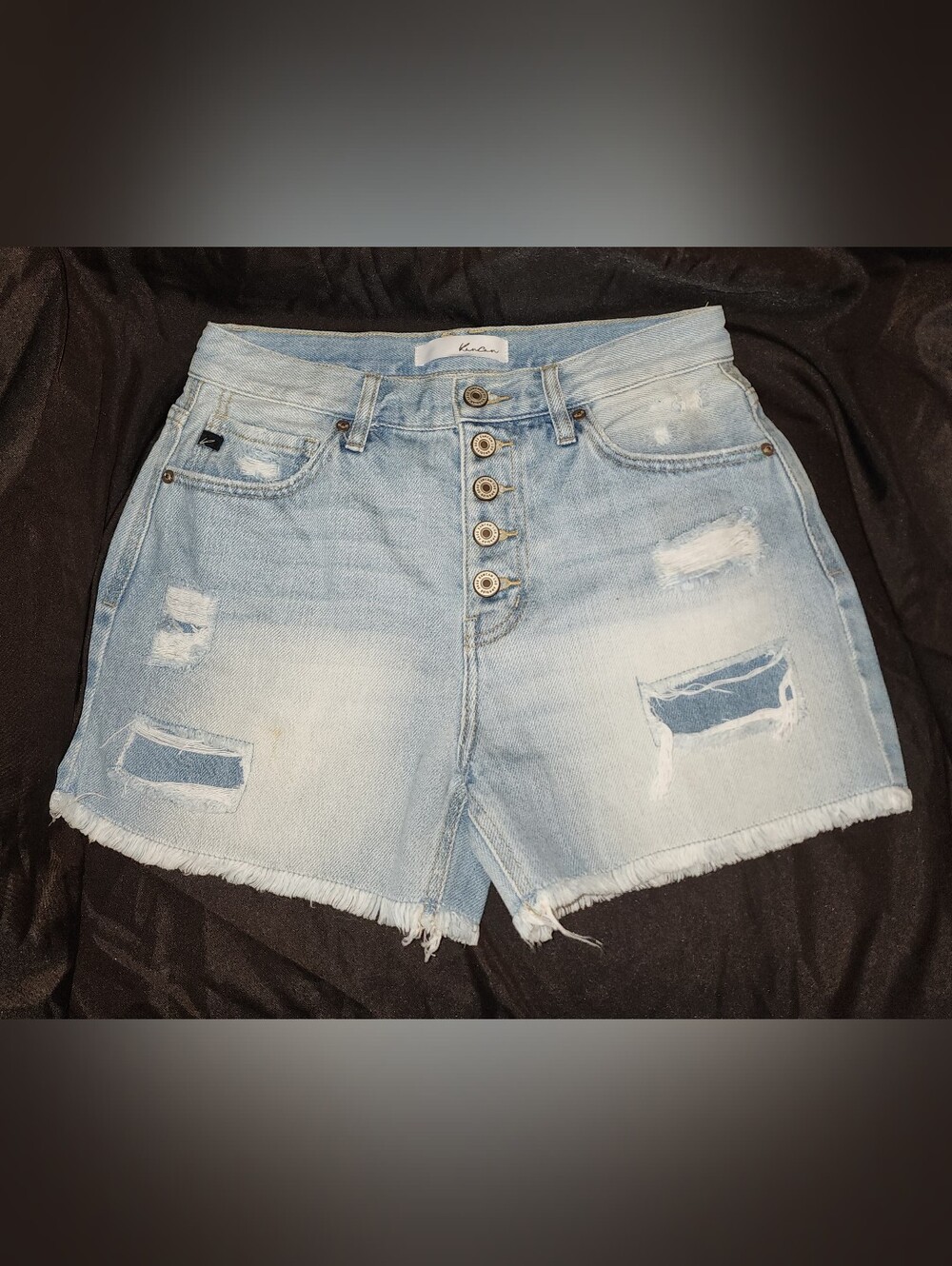 Kancan Distressed High Rise Denim Shorts Size 5/26 Button Fly Light Wash